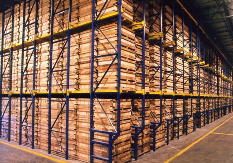 Drive-in high-density pallet racking in a warehouse